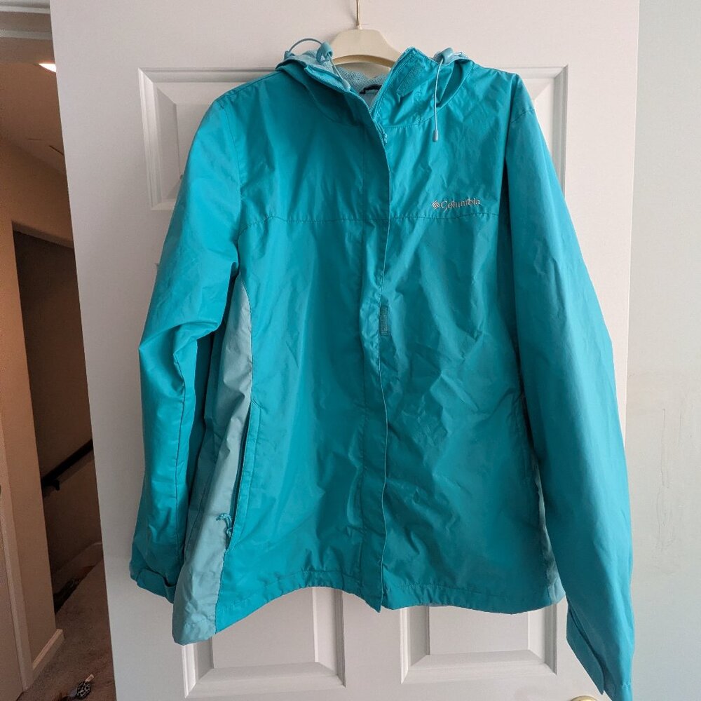 Columbia Hooded Rain Jacket  - Teal Blue - Size XL